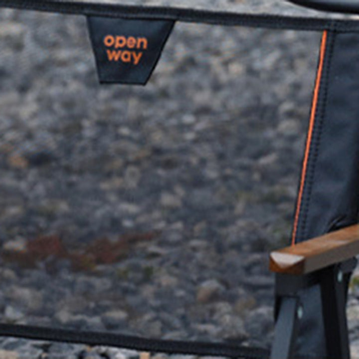 Moderner minimalistischer quadratischer Campingstuhl aus Kohlenstoffstahl, Nylon und Buchenholz mit klappbarer Rückenlehne und Armlehne für den Außenbereich 