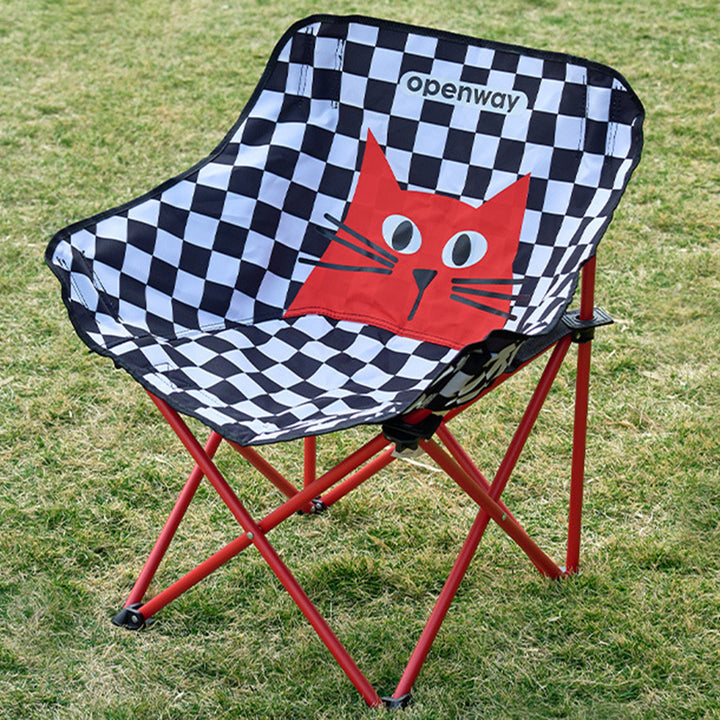 Moderner minimalistischer quadratischer Campingstuhl aus Kohlenstoffstahl und Oxford-Stoff mit faltbarer Rückenlehne und gestreiftem/kariertem Muster für den Außenbereich 