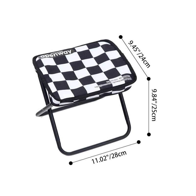 Moderner minimalistischer rechteckiger Klapphocker aus Kohlenstoffstahl und Oxford-Stoff mit Rückenlehne, gestreift/kariert, für den Außenbereich 