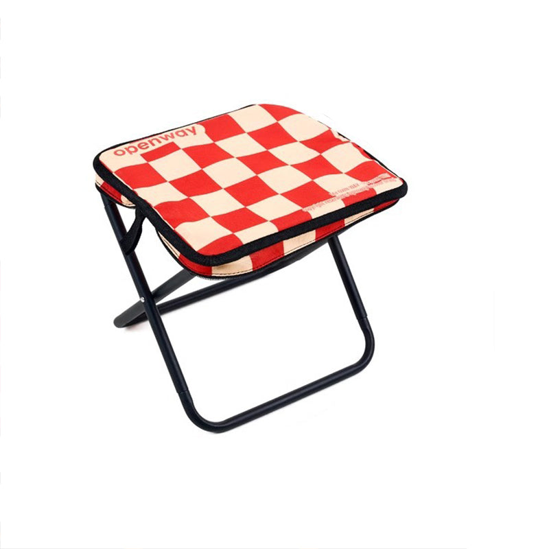 Moderner minimalistischer rechteckiger Klapphocker aus Kohlenstoffstahl und Oxford-Stoff mit Rückenlehne, gestreift/kariert, für den Außenbereich 