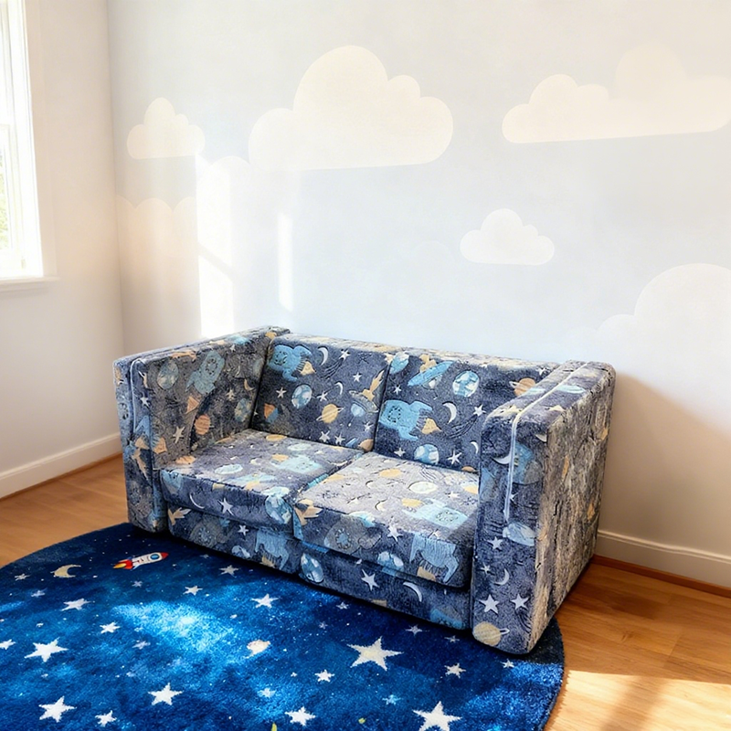 Contemporary Creative Rectangular Kids Sofa: Two-Seater Compressible - Comfortable Upholstered Backrest Armrest Sofa For Living Room