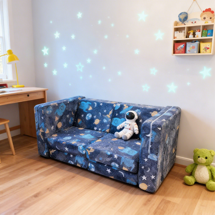 Canapé rectangulaire créatif contemporain pour enfants : deux places compressible - canapé confortable avec dossier et accoudoirs rembourrés pour salon 