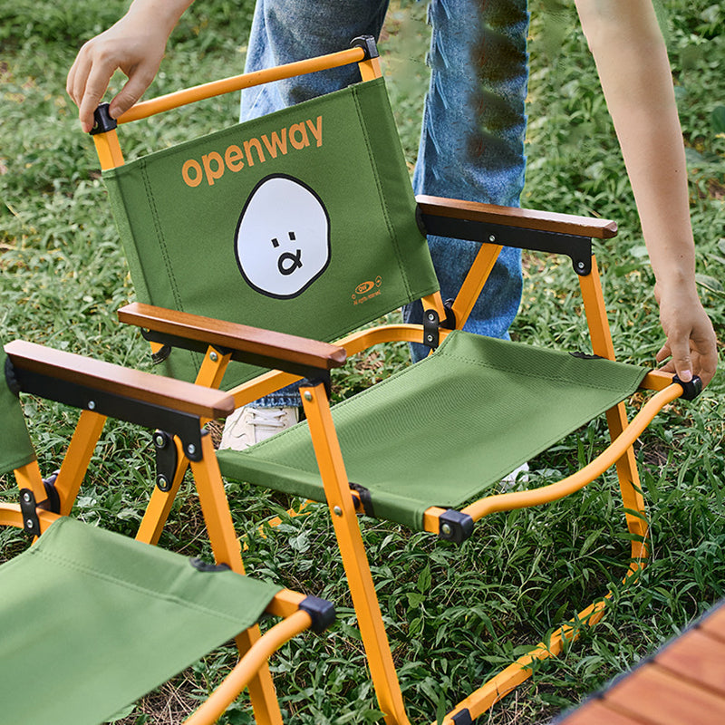 Chaise de camping pliante moderne minimaliste carrée en tissu Oxford, acier au carbone et bois de noyer, avec dossier et accoudoirs, pour l&