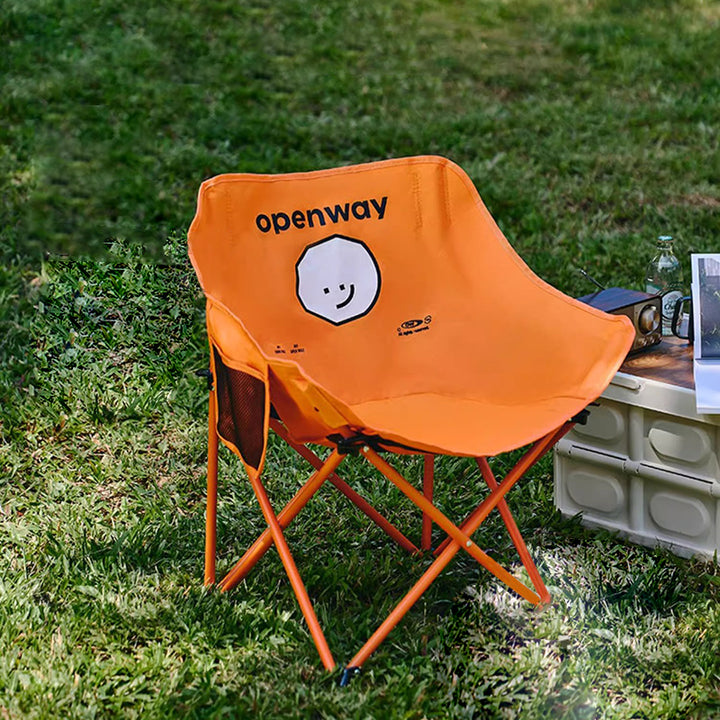 Moderner minimalistischer quadratischer Oxford-Stoff-Kohlenstoffstahl-Smiley-Gesichter-Serie-Rückenlehnen-Falt-Campingstuhl für den Außenbereich 