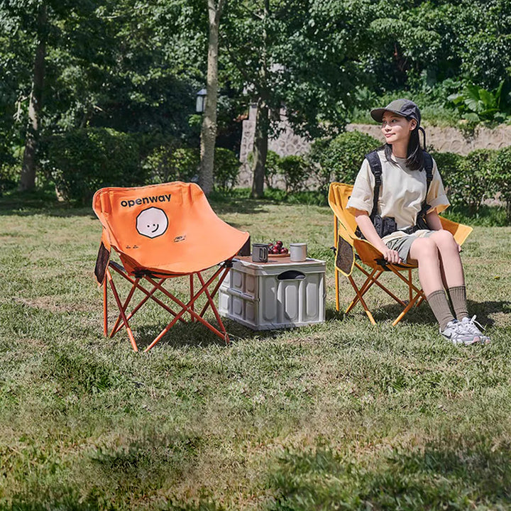 Silla de camping plegable para exteriores, serie Smiley Face, con respaldo, de tela Oxford, acero al carbono, cuadrada, minimalista moderna 