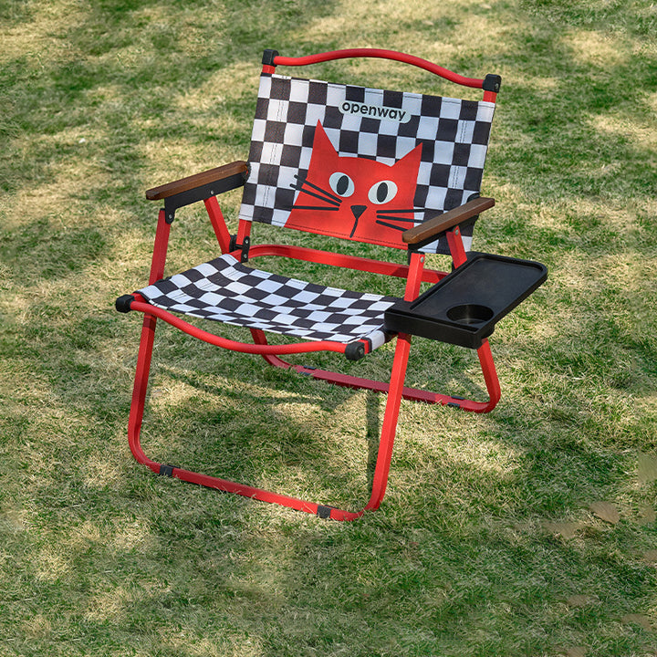 Moderner minimalistischer quadratischer Campingstuhl aus Oxford-Stoff, Karbonstahl und Walnussholz, faltbar, mit Stauraum, Rückenlehne und Armlehnen für den Außenbereich 