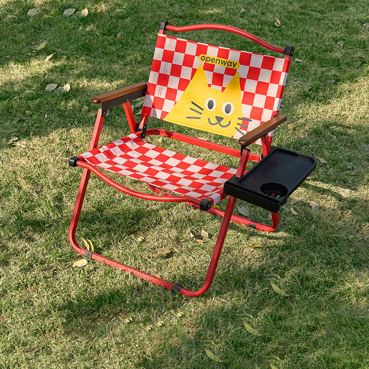 Moderner minimalistischer quadratischer Campingstuhl aus Oxford-Stoff, Karbonstahl und Walnussholz, faltbar, mit Stauraum, Rückenlehne und Armlehnen für den Außenbereich 