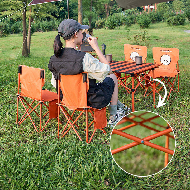 Conjunto de mesa y silla de camping plegables con respaldo de acero al carbono y tela Oxford rectangular minimalista moderna para exteriores 