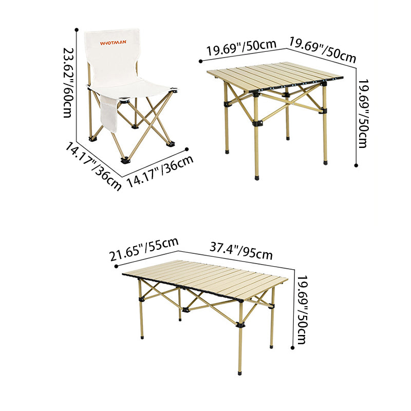 Modern Minimalist Rectangular Oxford Fabric Carbon Steel Foldable Storage Beige Camping Table &amp; Chair Set For Outdoor