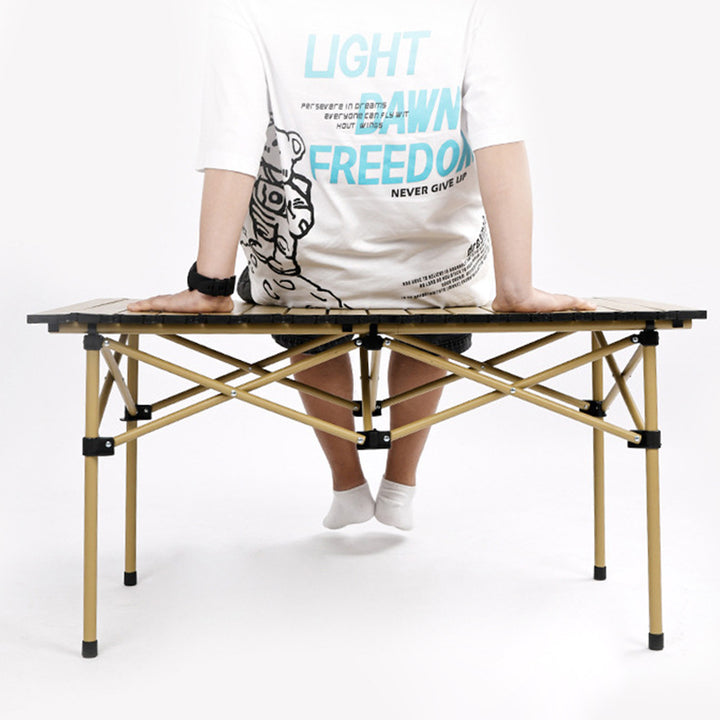 Modern Minimalist Rectangular Oxford Fabric Carbon Steel Foldable Storage Beige Camping Table &amp; Chair Set For Outdoor