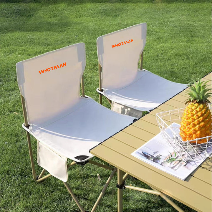 Modern Minimalist Rectangular Oxford Fabric Carbon Steel Foldable Storage Beige Camping Table &amp; Chair Set For Outdoor