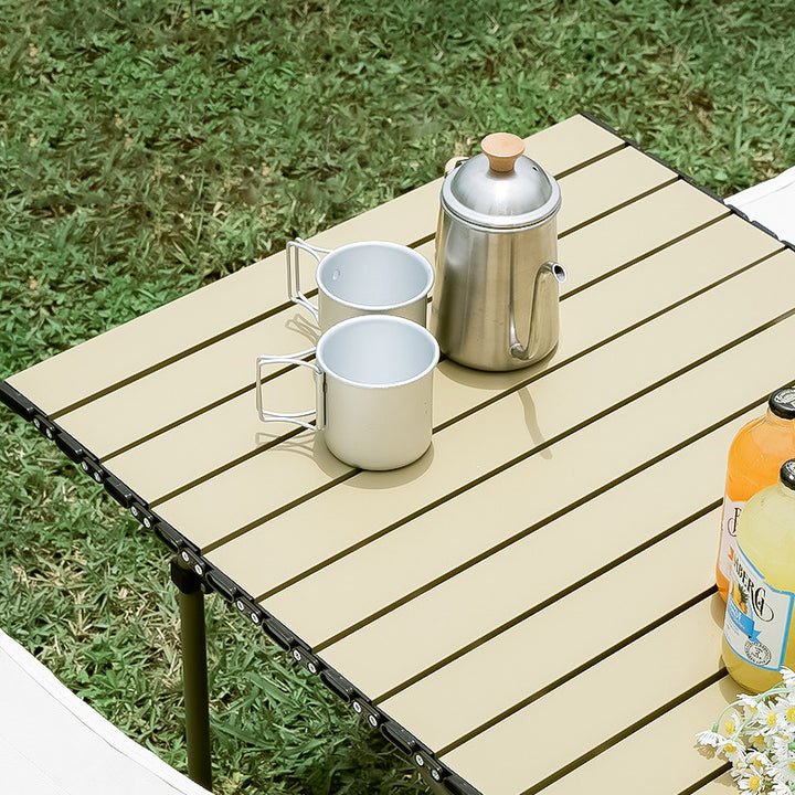 Modern Minimalist Rectangular Oxford Fabric Carbon Steel Foldable Storage Beige Camping Table &amp; Chair Set For Outdoor