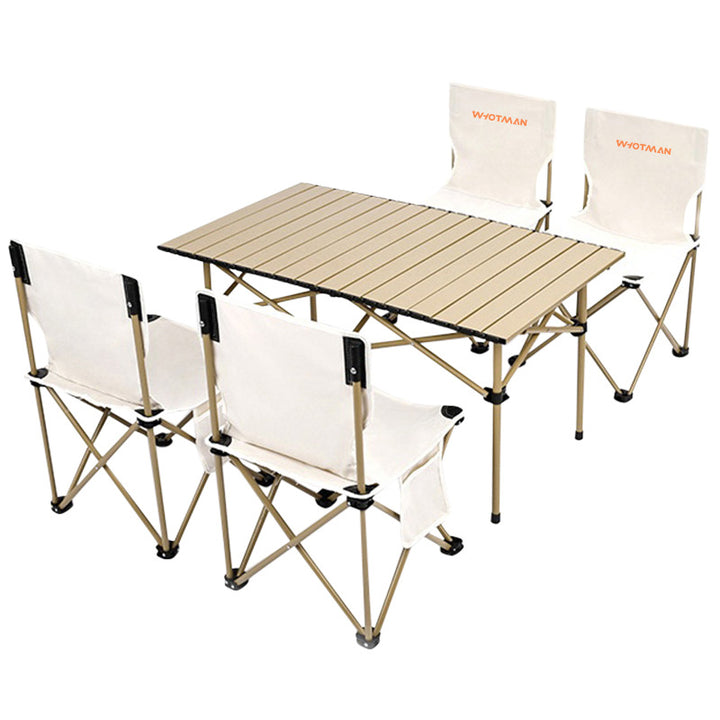 Modern Minimalist Rectangular Oxford Fabric Carbon Steel Foldable Storage Beige Camping Table &amp; Chair Set For Outdoor