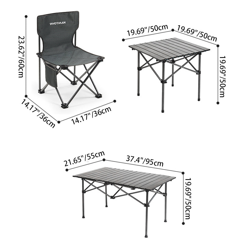 Modern minimalistische rechteckige Camping-Tisch- und Stuhlset aus Oxford-Gewebe und Karbonstahl, faltbar, schwarz, für den Außenbereich 