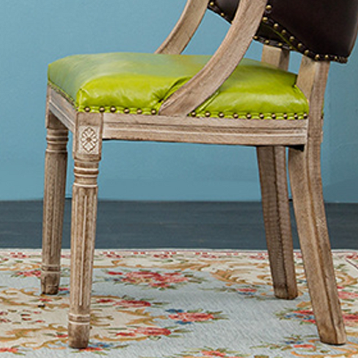 Traditioneller Vintage-Quadrat-Dining-Stuhl aus Gummibaumholz mit PU-Leder-Rückenlehne und Armlehnen für das Esszimmer 