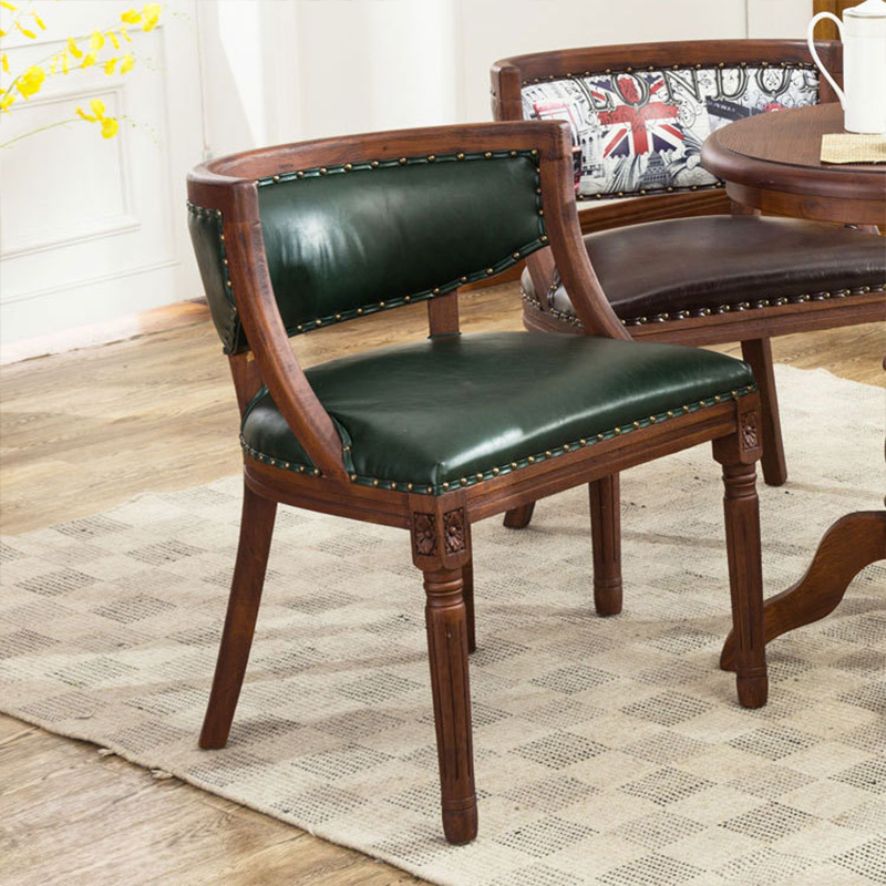 Traditioneller Vintage-Quadrat-Dining-Stuhl aus Gummibaumholz mit PU-Leder-Rückenlehne und Armlehnen für das Esszimmer 
