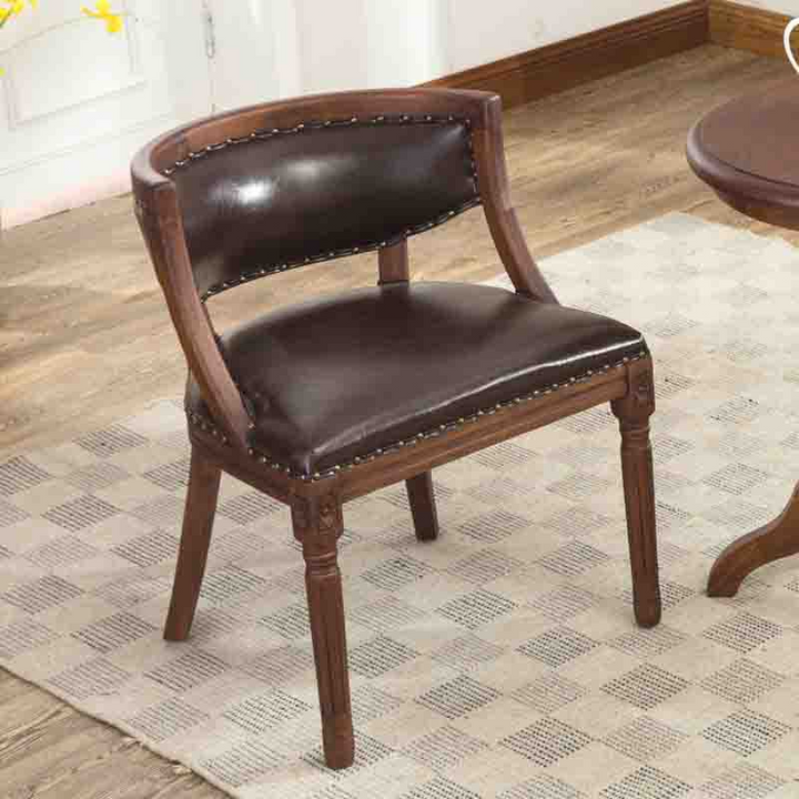 Traditioneller Vintage-Quadrat-Dining-Stuhl aus Gummibaumholz mit PU-Leder-Rückenlehne und Armlehnen für das Esszimmer 