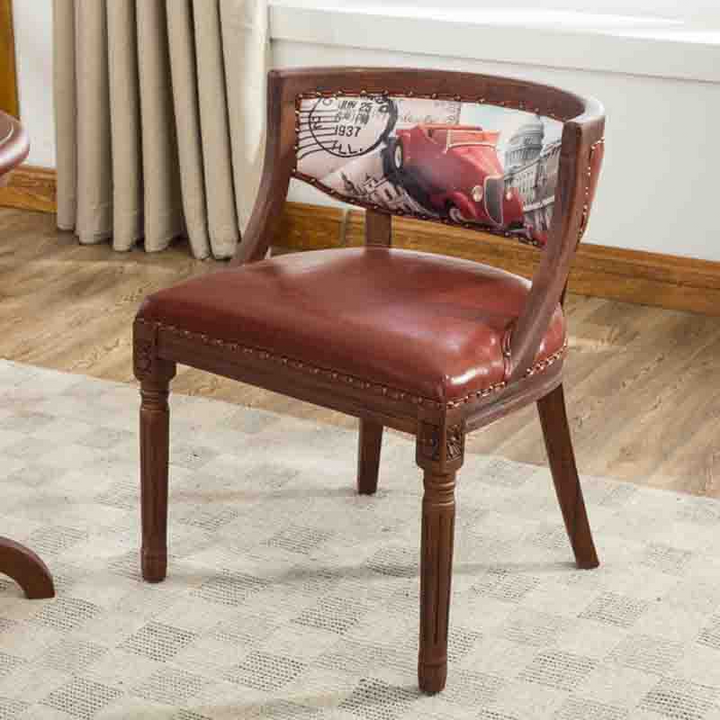 Traditioneller Vintage-Quadrat-Dining-Stuhl aus Gummibaumholz mit PU-Leder-Rückenlehne und Armlehnen für das Esszimmer 