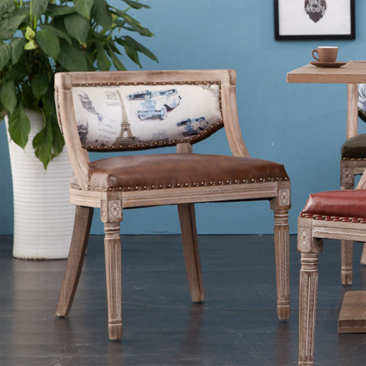 Traditioneller Vintage-Quadrat-Dining-Stuhl aus Gummibaumholz mit PU-Leder-Rückenlehne und Armlehnen für das Esszimmer 