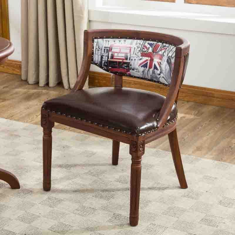 Traditioneller Vintage-Quadrat-Dining-Stuhl aus Gummibaumholz mit PU-Leder-Rückenlehne und Armlehnen für das Esszimmer 