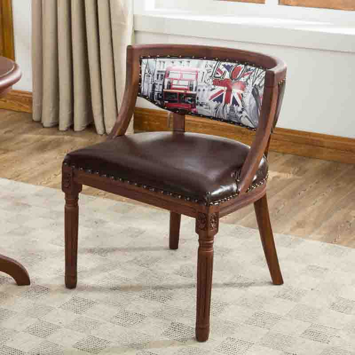 Traditioneller Vintage-Quadrat-Dining-Stuhl aus Gummibaumholz mit PU-Leder-Rückenlehne und Armlehnen für das Esszimmer 