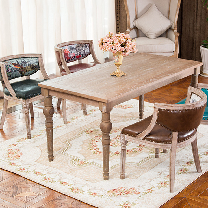 Traditioneller Vintage-Quadrat-Dining-Stuhl aus Gummibaumholz mit PU-Leder-Rückenlehne und Armlehnen für das Esszimmer 