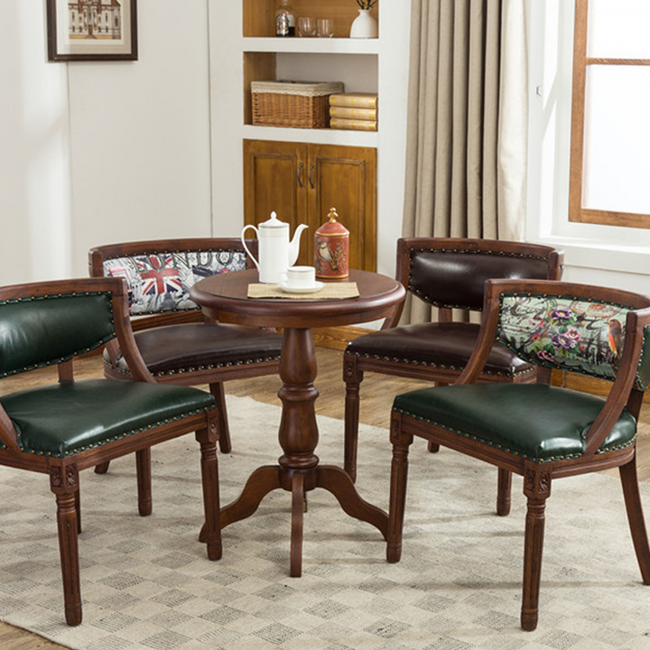 Traditioneller Vintage-Quadrat-Dining-Stuhl aus Gummibaumholz mit PU-Leder-Rückenlehne und Armlehnen für das Esszimmer 