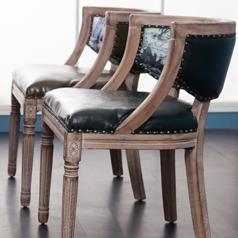Traditioneller Vintage-Quadrat-Dining-Stuhl aus Gummibaumholz mit PU-Leder-Rückenlehne und Armlehnen für das Esszimmer 