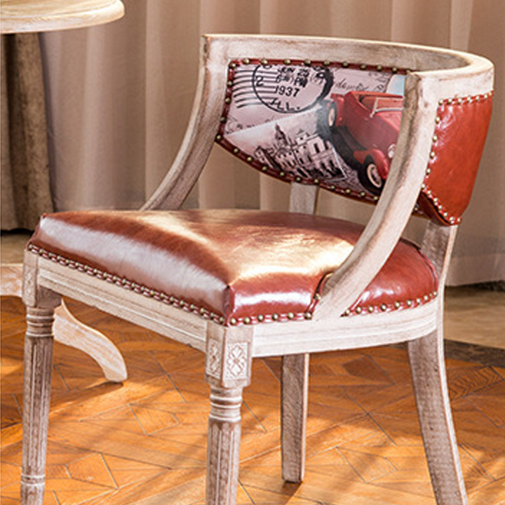 Traditioneller Vintage-Quadrat-Dining-Stuhl aus Gummibaumholz mit PU-Leder-Rückenlehne und Armlehnen für das Esszimmer 