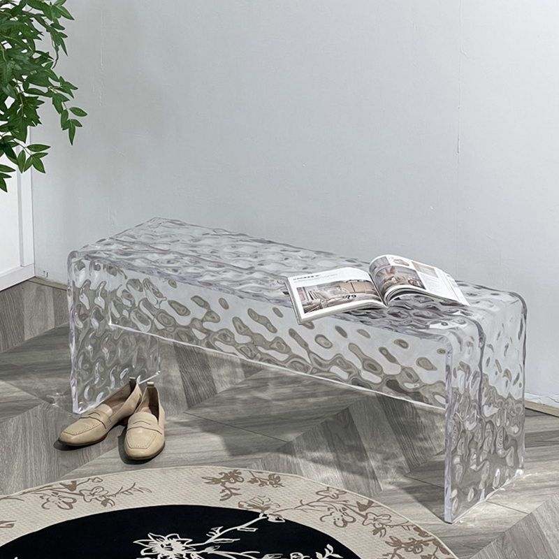 Modern Luxury Rectangular Clear Acrylic Shoe Bench For Entryways