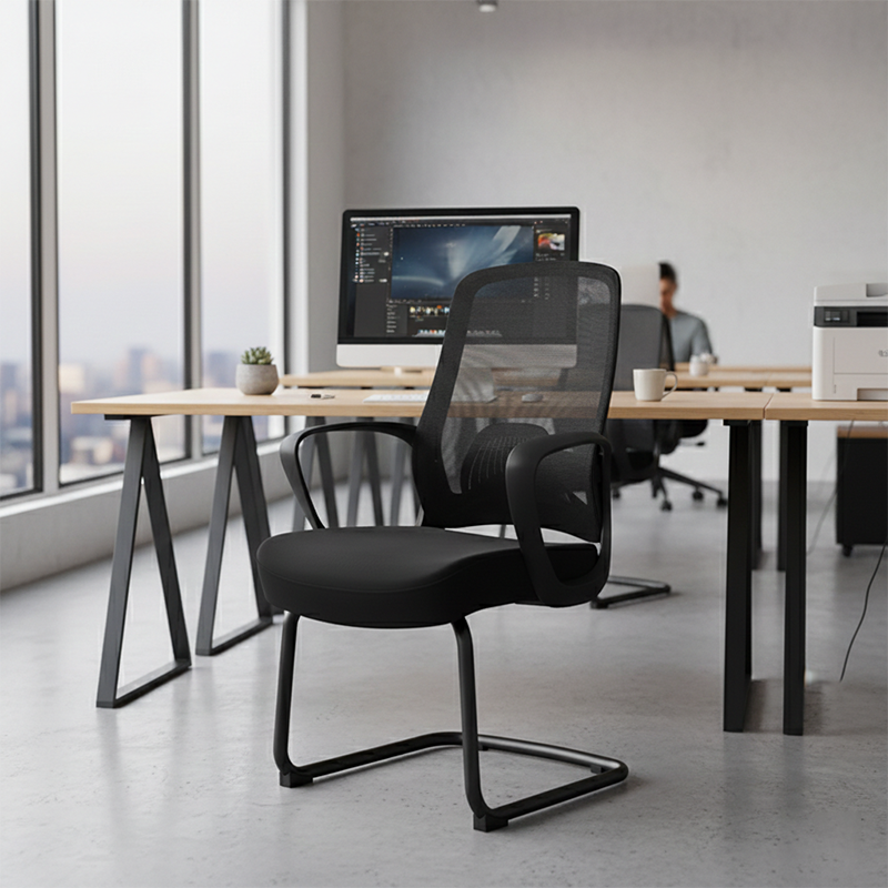 Modern Minimalist Executive Visitor Chair: Black Mesh Desk Chair - Ergonomic Backrest Office Chair For Home Office