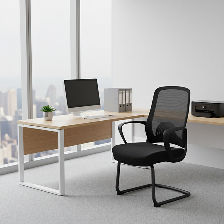 Modern Minimalist Executive Visitor Chair: Black Mesh Desk Chair - Ergonomic Backrest Office Chair For Home Office