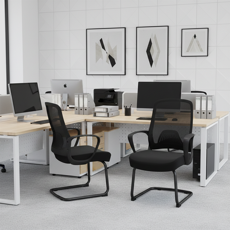 Modern Minimalist Executive Visitor Chair: Black Mesh Desk Chair - Ergonomic Backrest Office Chair For Home Office