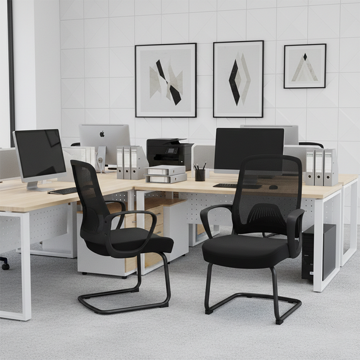 Modern Minimalist Executive Visitor Chair: Black Mesh Desk Chair - Ergonomic Backrest Office Chair For Home Office