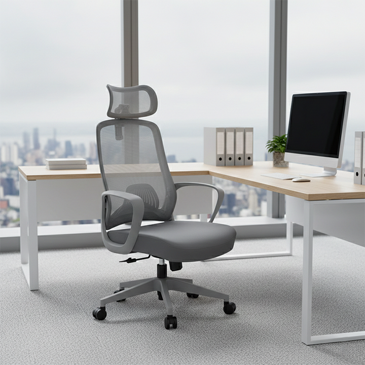 Modern Minimalist High-Back Desk Chair: Ergonomic Gaming Chair - Adjustable Headrest Breathable Mesh Fabric Swivel Chair For Home Office