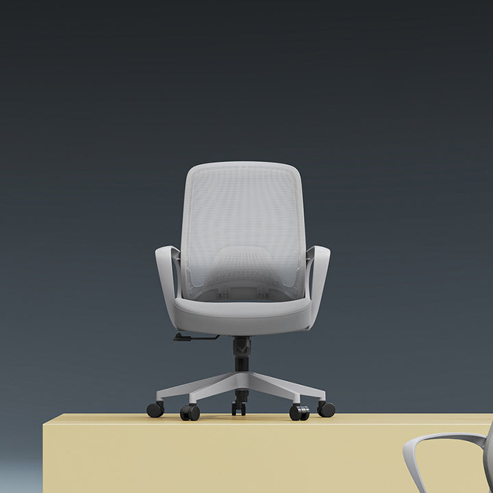 Moderner minimalistischer Schreibtischstuhl mit mittelhoher Rückenlehne: Ergonomischer Gaming-Stuhl – Drehstuhl mit verstellbarer Kopfstütze &amp; Lendenwirbelstütze fürs Homeoffice 
