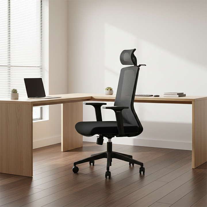 Modern Minimalist High-Back Black Desk Chair: Height-Adjustable Headrest - Ergonomic Swivel Gaming Chair For Home Office