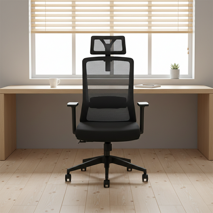 Modern Minimalist High-Back Black Desk Chair: Height-Adjustable Headrest - Ergonomic Swivel Gaming Chair For Home Office