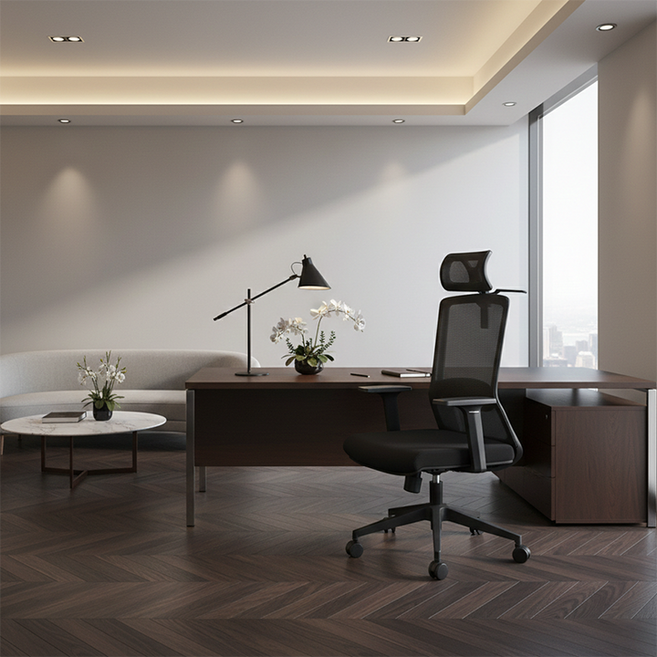Modern Minimalist High-Back Black Desk Chair: Height-Adjustable Headrest - Ergonomic Swivel Gaming Chair For Home Office