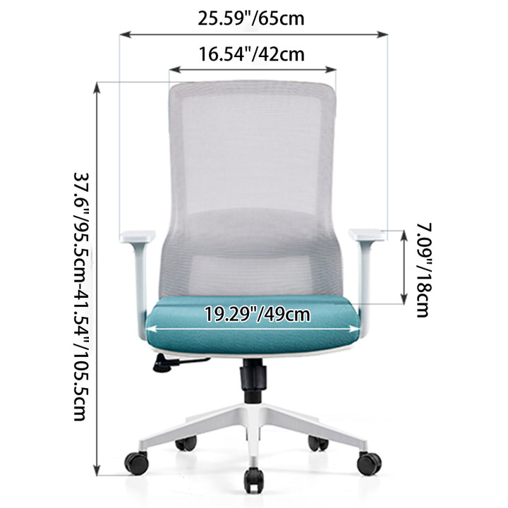 Modern Minimalist Blue & White Mid-Back Desk Chair: Breathable Mesh Fabric - Ergonomic Swivel Gaming Chair For Home Office