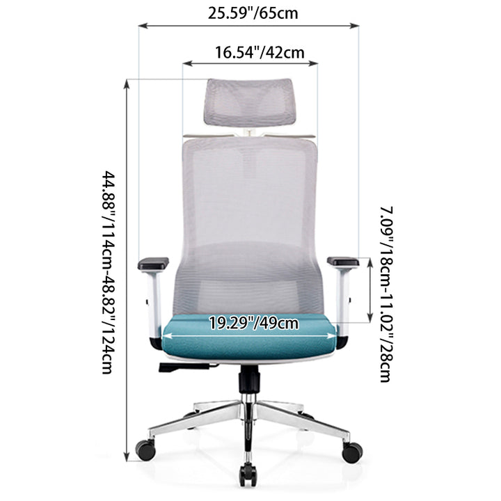 Modern Minimalist Blue & White High-Back Desk Chair: Adjustable Headrest With Coat Hook - Ergonomic Swivel Gaming Chair For Home Office