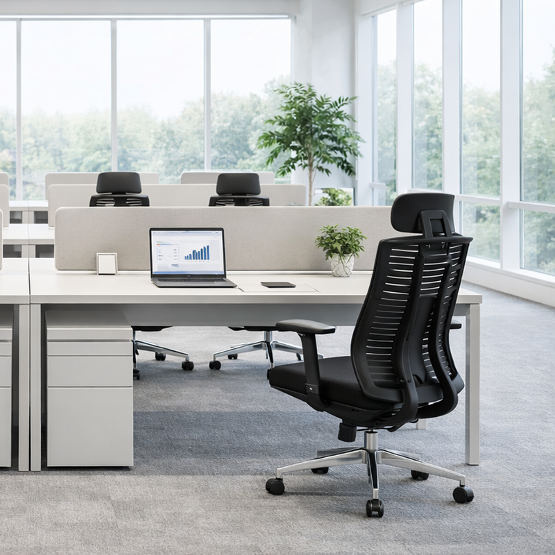 Moderner minimalistischer Schreibtischstuhl mit hoher Rückenlehne aus Mesh: quadratisch-konischer Fuß aus Aluminiumlegierung – ergonomischer drehbarer Gaming-Stuhl fürs Homeoffice 