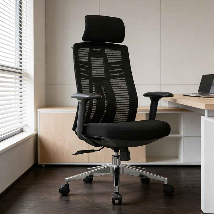 Modern Minimalist High-Back Mesh Desk Chair: Aluminum Alloy Square-Conical Base - Ergonomic Swivel Gaming Chair For Home Office