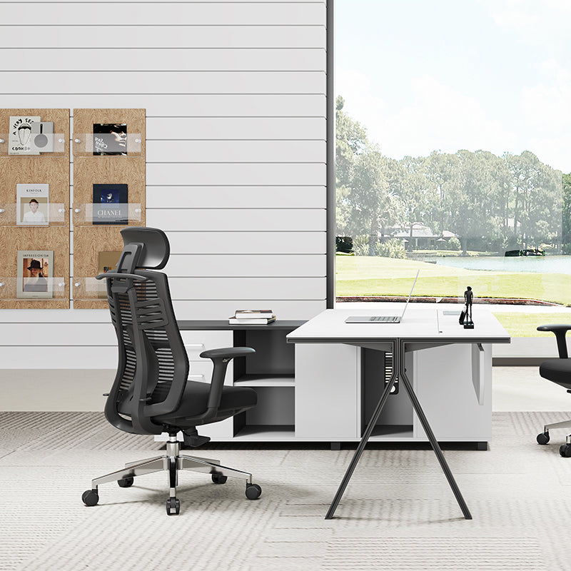 Moderner minimalistischer Schreibtischstuhl mit hoher Rückenlehne aus Mesh: quadratisch-konischer Fuß aus Aluminiumlegierung – ergonomischer drehbarer Gaming-Stuhl fürs Homeoffice 