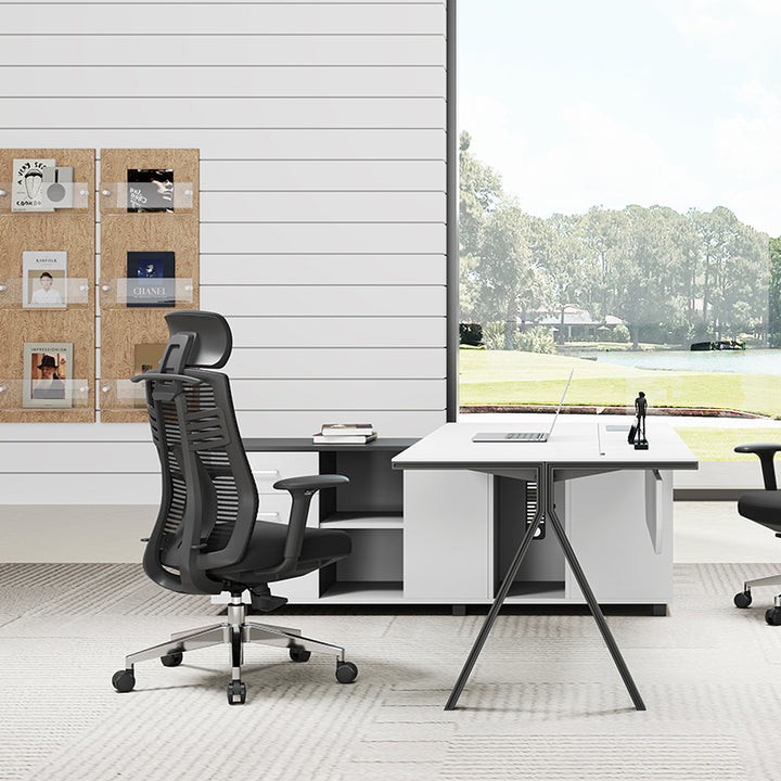 Modern Minimalist High-Back Mesh Desk Chair: Aluminum Alloy Square-Conical Base - Ergonomic Swivel Gaming Chair For Home Office