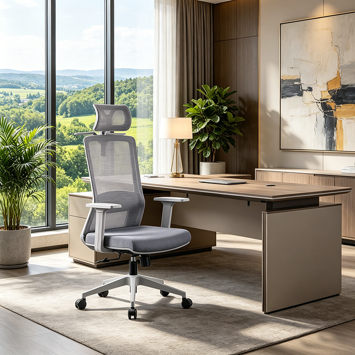 Modern Minimalist Ergonomic High-Back Desk Chair: Height-Adjustable Headrest & Coat Hook - Breathable Mesh Fabric Gaming Chair For Home Office
