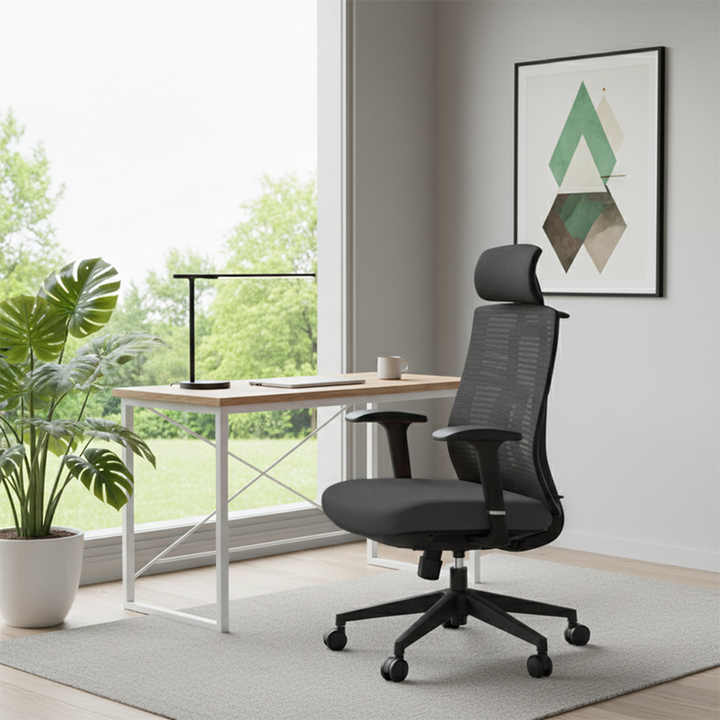 Black High-Back Ergonomic Desk Chair: Modern Minimalist Style - Adjustable Headrest Gaming Chair For Home Office
