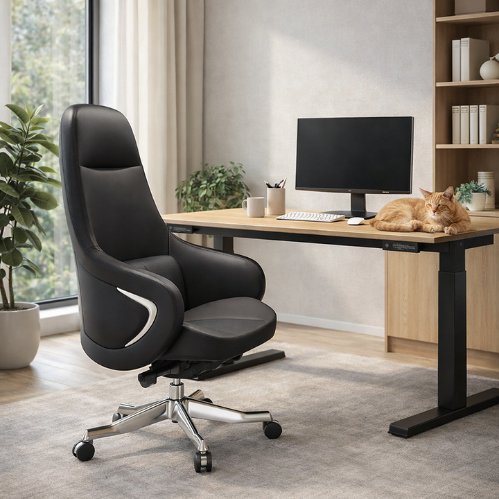 Modern Ergonomic Deluxe Executive Desk Chair: Silicone-Coated Faux Leather - Minimalist Office Chair For Home Office
