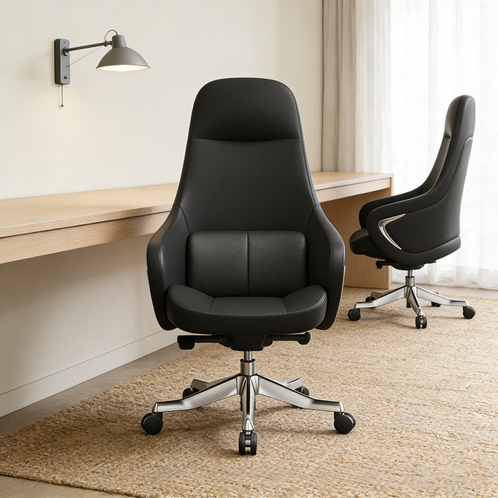 Modern Ergonomic Deluxe Executive Desk Chair: Silicone-Coated Faux Leather - Minimalist Office Chair For Home Office