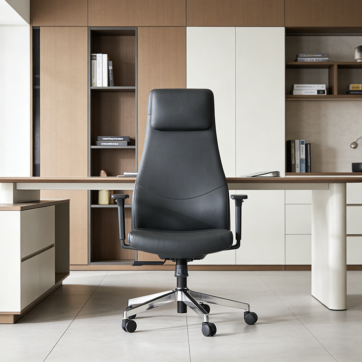 High-End Executive Leather Desk Chair: Modern Minimalist Style - Ergonomic High-Back Office Chair For Home Office